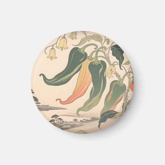 Vintage Chili Pepper Illustration Magnet (Front)