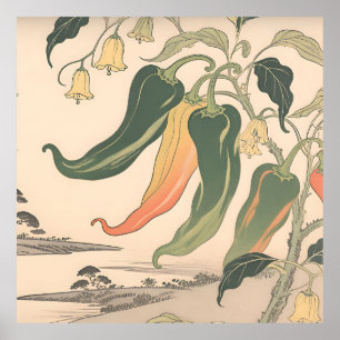 Vintage Chili Pepper Illustration Poster