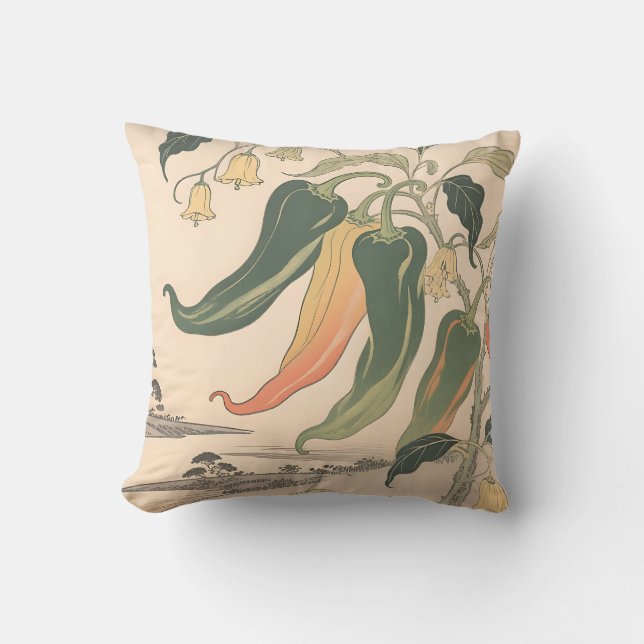 Vintage Chili Pepper Illustration Throw Pillow (Front)