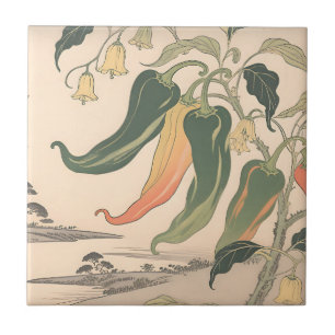 Vintage Chili Pepper Illustration Tile