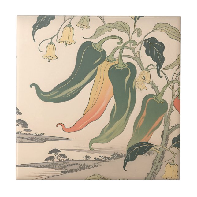 Vintage Chili Pepper Illustration Tile (Front)