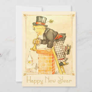 Vintage Chimney Sweeper Happy New Year Holiday Card