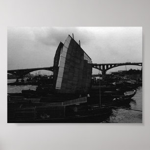 Vintage China Changsha xiang jiang river boat Poster