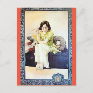 Vintage China Cigarette Ad Retro Beauty Model Postcard