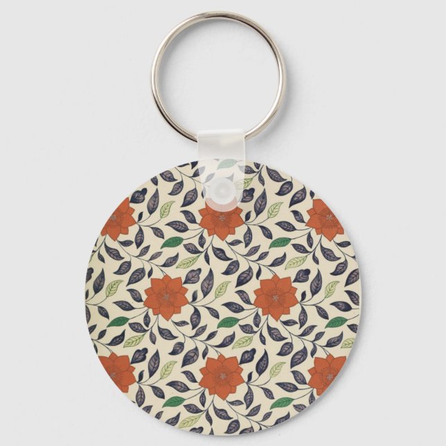 Vintage China Floral Pattern Art Keychain (Front)