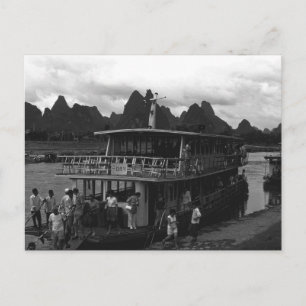 Vintage China Guilin river boat Postcard