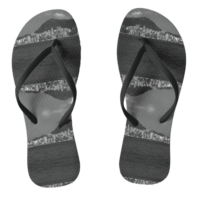 Vintage China Hong Kong bay Skyscrapers Flip Flops (Footbed)