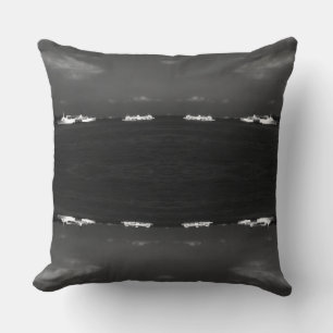Vintage China Hong Kong bay travelers boats Canvas Throw Pillow