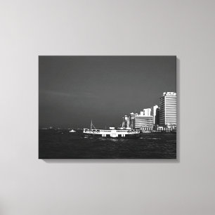 Vintage China Hong Kong boat skyscraper sea Canvas Print