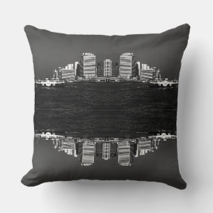 Vintage China Hong Kong boat skyscraper sea Post Throw Pillow