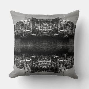 Vintage China Hong Kong houseboats river Poster Throw Pillow