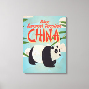 Vintage China Panda Vacation Poster Canvas Print