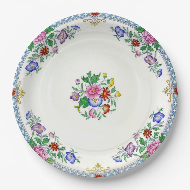 Vintage China Pattern Hand Painted Paper Plate (Front)