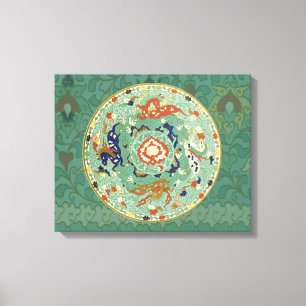 Vintage Chinese Blue Green Circle Canvas Print