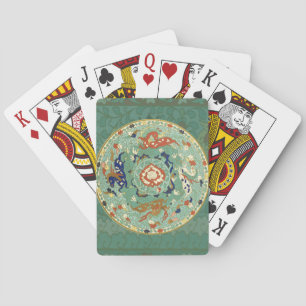 Vintage Chinese Blue Green Circle Playing Cards