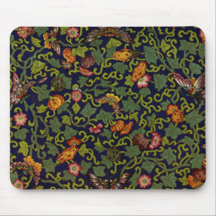 Vintage Chinese Butterflies & Flowers Mouse Pad