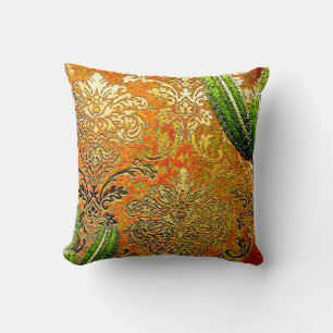 Vintage Chinese Cactus Motif Throw Pillow