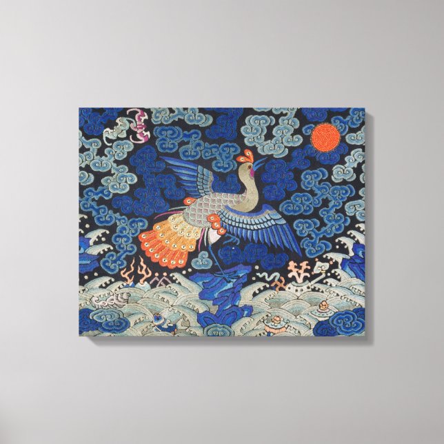 Vintage Chinese Crane Pattern: Imperial Blue Canvas Print (Front)