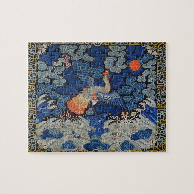 Vintage Chinese Crane Pattern: Imperial Blue Jigsaw Puzzle (Horizontal)