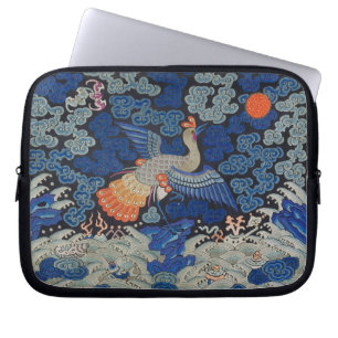 Vintage Chinese Crane Pattern: Imperial Blue Laptop Sleeve