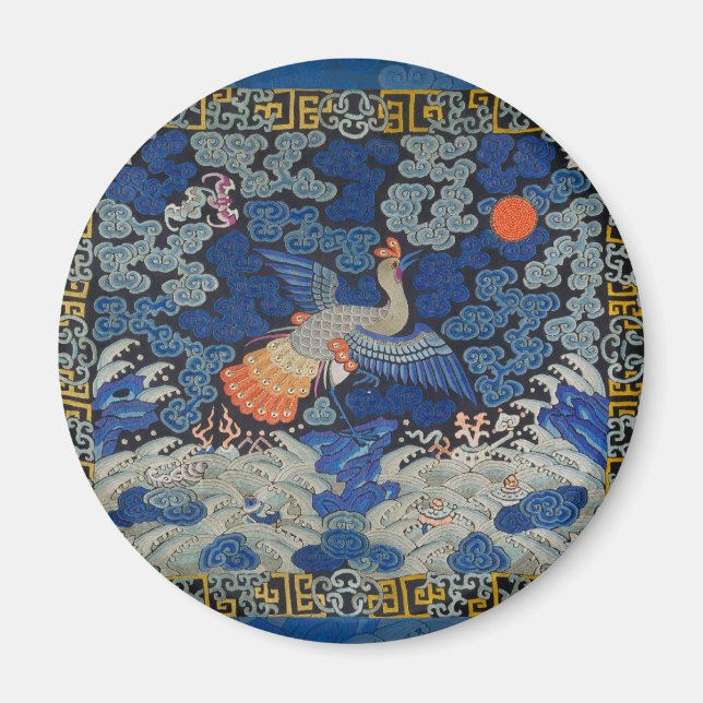 Vintage Chinese Crane Pattern: Imperial Blue Magnet (Front)