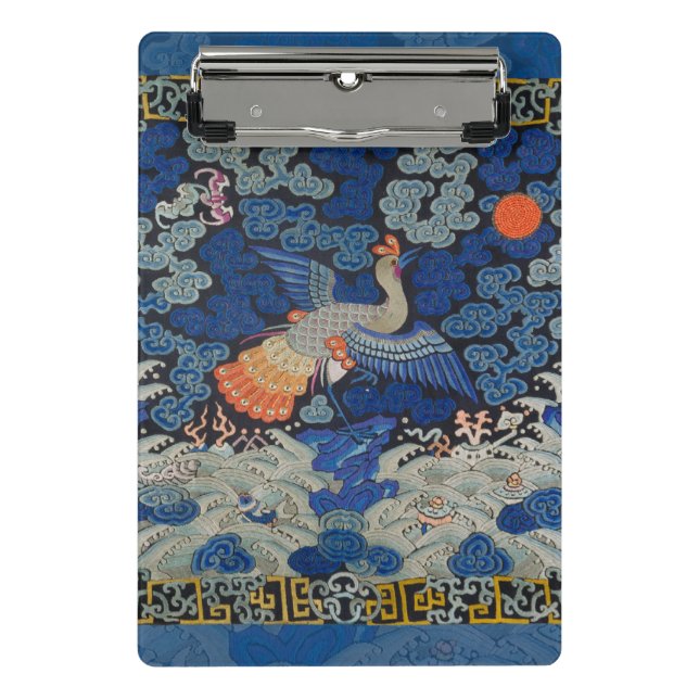 Vintage Chinese Crane Pattern: Imperial Blue Mini Clipboard (Front)