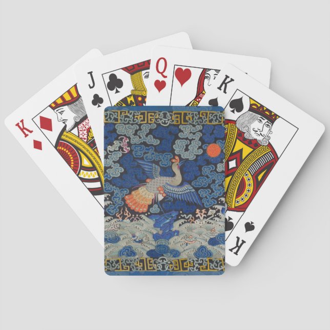 Vintage Chinese Crane Pattern: Imperial Blue Playing Cards (Back)