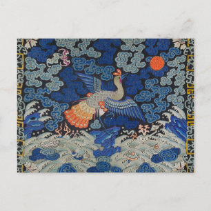Vintage Chinese Crane Pattern: Imperial Blue Postcard