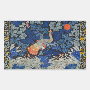 Vintage Chinese Crane Pattern: Imperial Blue Sticker