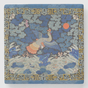 Vintage Chinese Crane Pattern: Imperial Blue Stone Coaster
