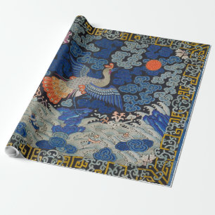 Vintage Chinese Crane Pattern: Imperial Blue Wrapping Paper
