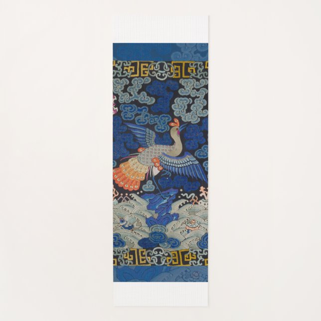 Vintage Chinese Crane Pattern: Imperial Blue Yoga Mat (Front)