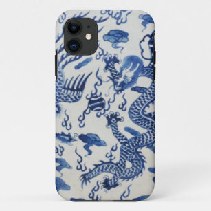 Vintage chinese dragon chinoiserie monaco blue iPhone 11 case