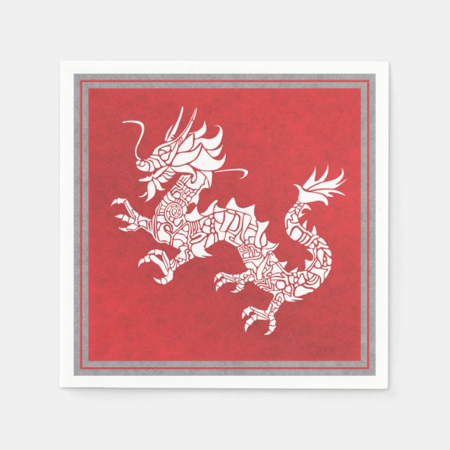 Vintage Chinese Dragon Tribal Emblem Red Napkin (Front)