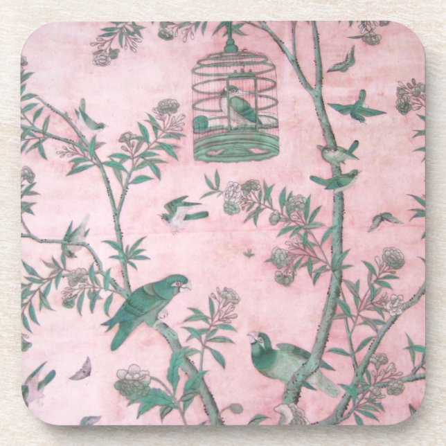 Vintage Chinese Floral Beverage Coaster Set (Front)
