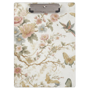 Vintage Chinese Floral Pattern with Hummingbird Clipboard