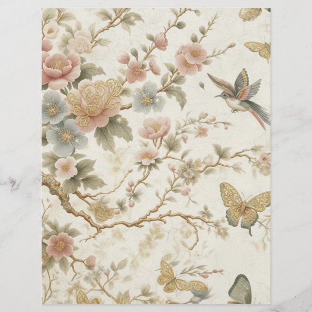Vintage Chinese Floral Pattern with Hummingbird Letterhead (Front)