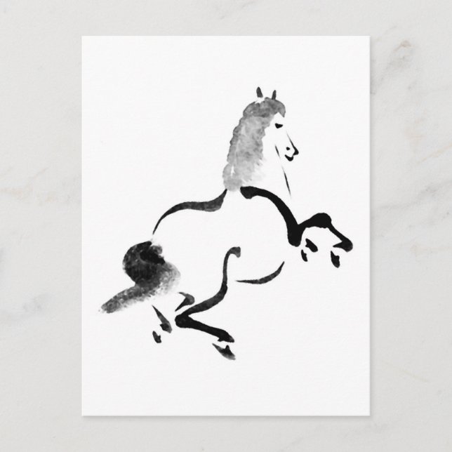 Vintage Chinese Horse, Black and White Postcard (Front)