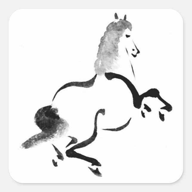Vintage Chinese Horse Square Sticker (Front)