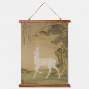Vintage Chinese Imperial Art White Deer Painting Hanging Tapestry