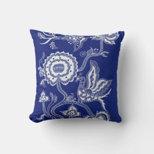 Vintage Chinese Indigo Batik Throw Pillow