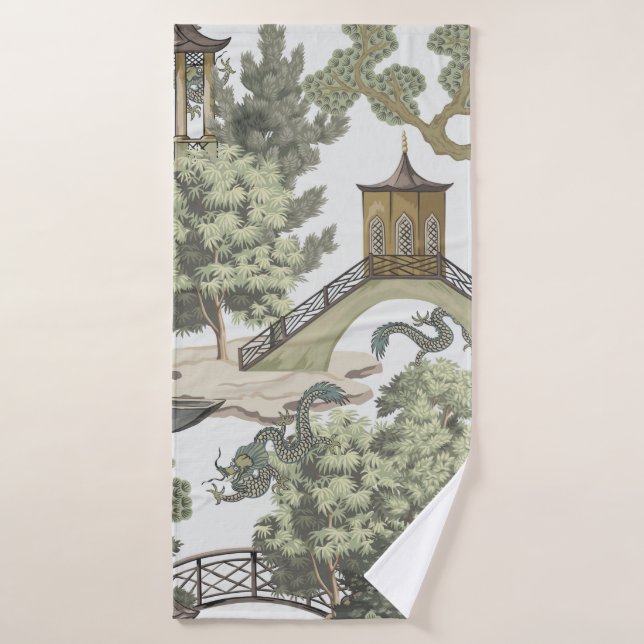 Vintage Chinese landscape seamless pattern. Chinoi Bath Towel (Bath Towel)