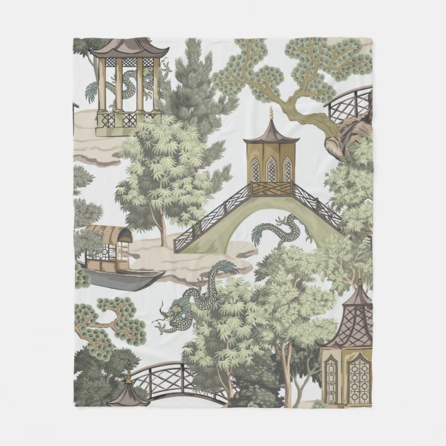 Vintage Chinese landscape seamless pattern. Chinoi Fleece Blanket (Front)
