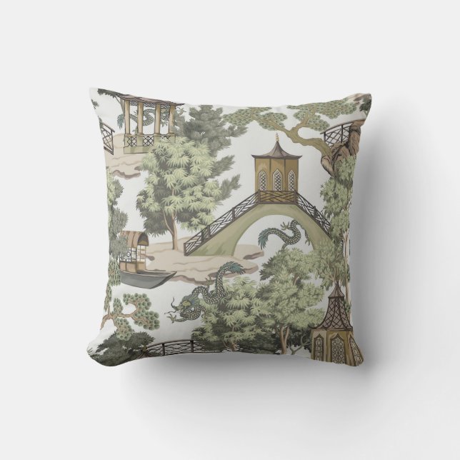 Vintage Chinese landscape seamless pattern. Chinoi Throw Pillow (Front)