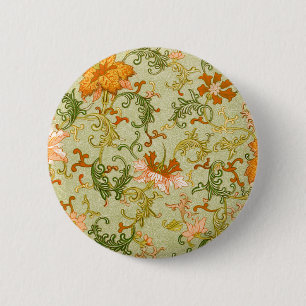 Vintage Chinese Ornament Jones Flowers   2 Inch Round Button