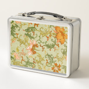 Vintage Chinese Ornament Jones Flowers Metal Lunch Box