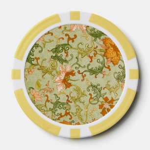 Vintage Chinese Ornament Jones Flowers Poker Chips