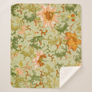 Vintage Chinese Ornament Jones Flowers   Sherpa Blanket