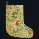 Vintage Chinese Ornament Jones Flowers   Small Christmas Stocking<br><div class="desc">This intricate floral pattern is based on an illustration from Owen Jones's influential 1867 book, Examples of Chinese Ornament. The illustration features a beautiful repeating motif of stylized flowers and swirling vines in a striking palette of green and orange on a pale green background. The detailed and dynamic design is...</div>