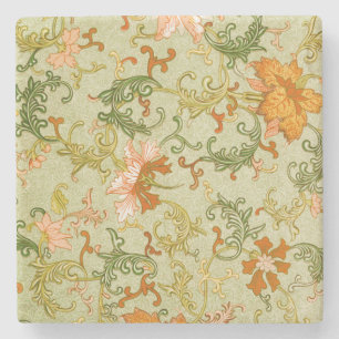 Vintage Chinese Ornament Jones Flowers   Stone Coaster